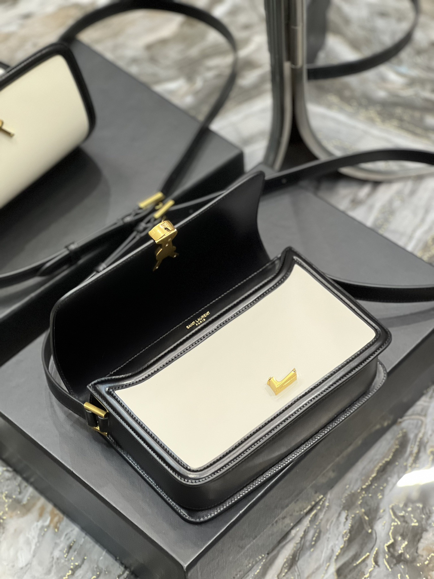 y*l solferino small satchel in box Sa**t Lau*nt 19 x 13 x 5 cm