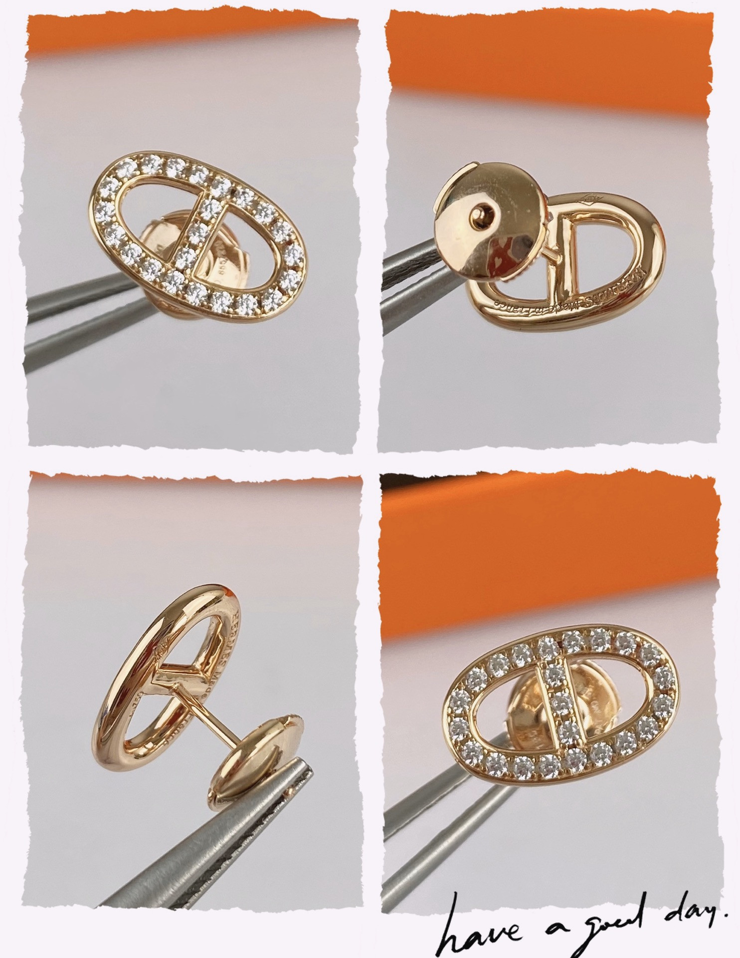 Hermès Fully Diamond-Encrusted  H Stud Earrings