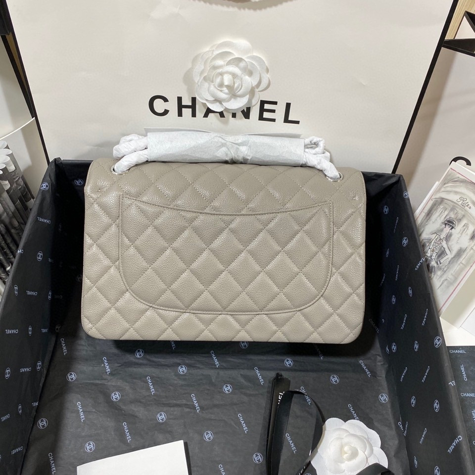 Ch*el Classic Flap Jumbo 30cm CF Grey Silver  7.6 × 11.7 × 3.9 in