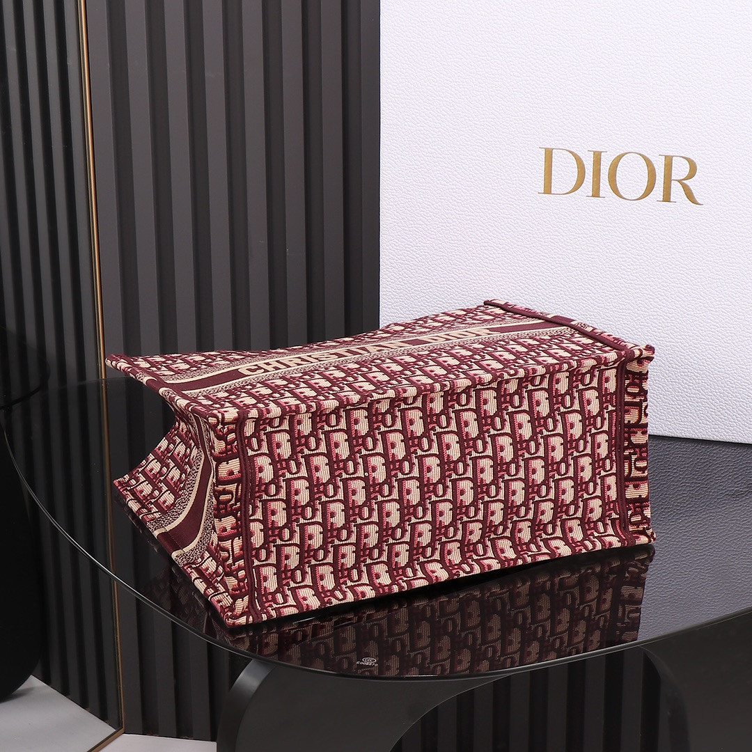Medium D*0r Book Tote Oblique Burgundy 14 x 11 x 6.5 inches