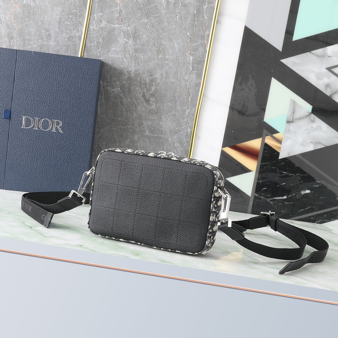 D*0r Safari Bag with Strap Beige and Black D*0r Oblique Jacquard 8.5 x 6 x 2.5 inches