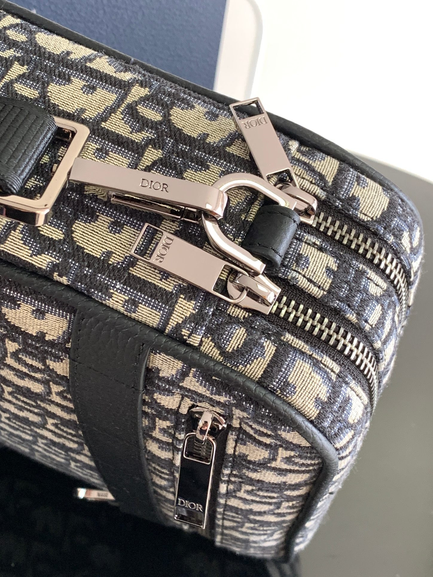D*0r Maxi Safari Bag with Strap  Beige and Black D*0r Oblique Jacquard