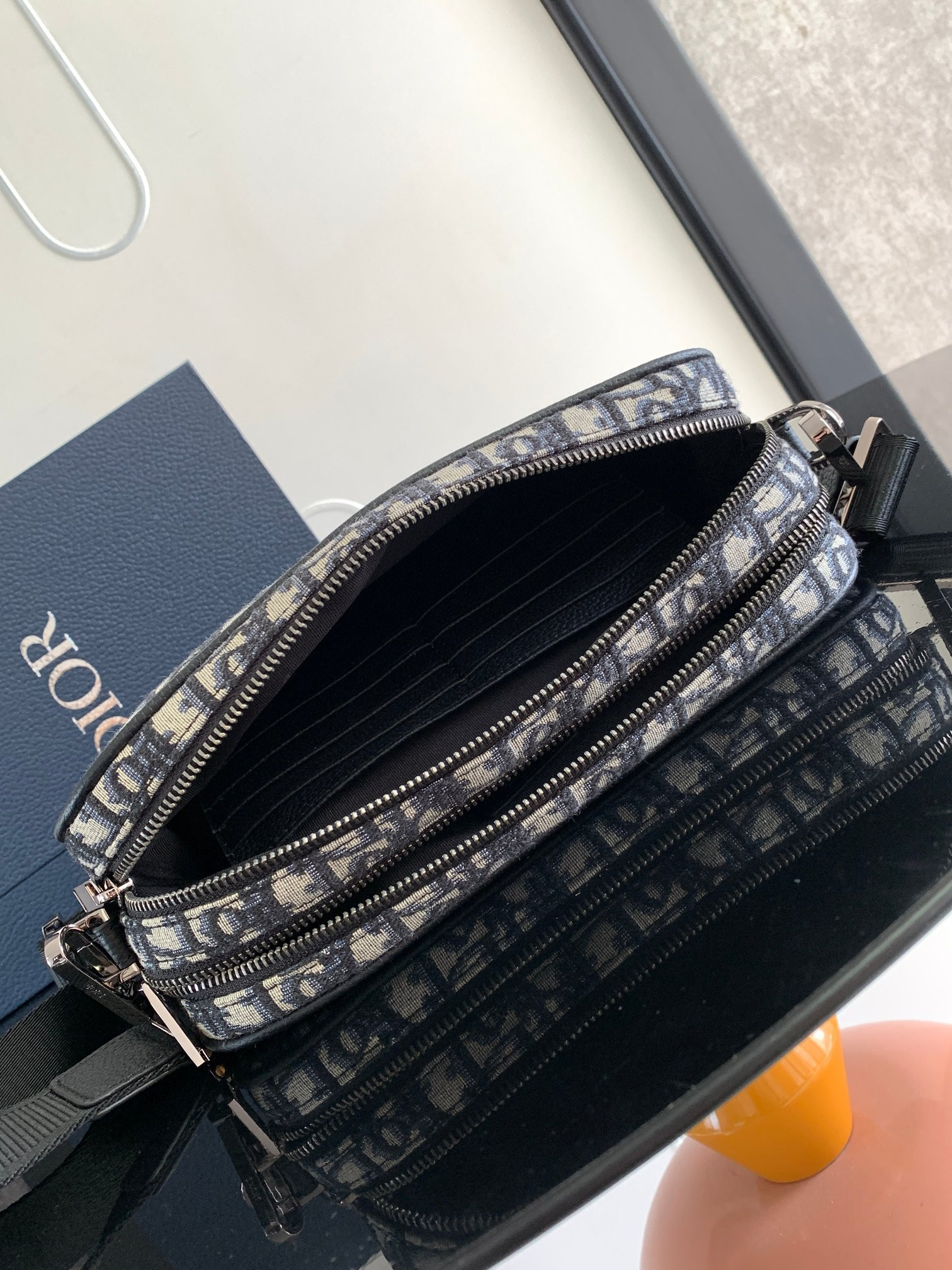 D*0r Maxi Safari Bag with Strap  Beige and Black D*0r Oblique Jacquard