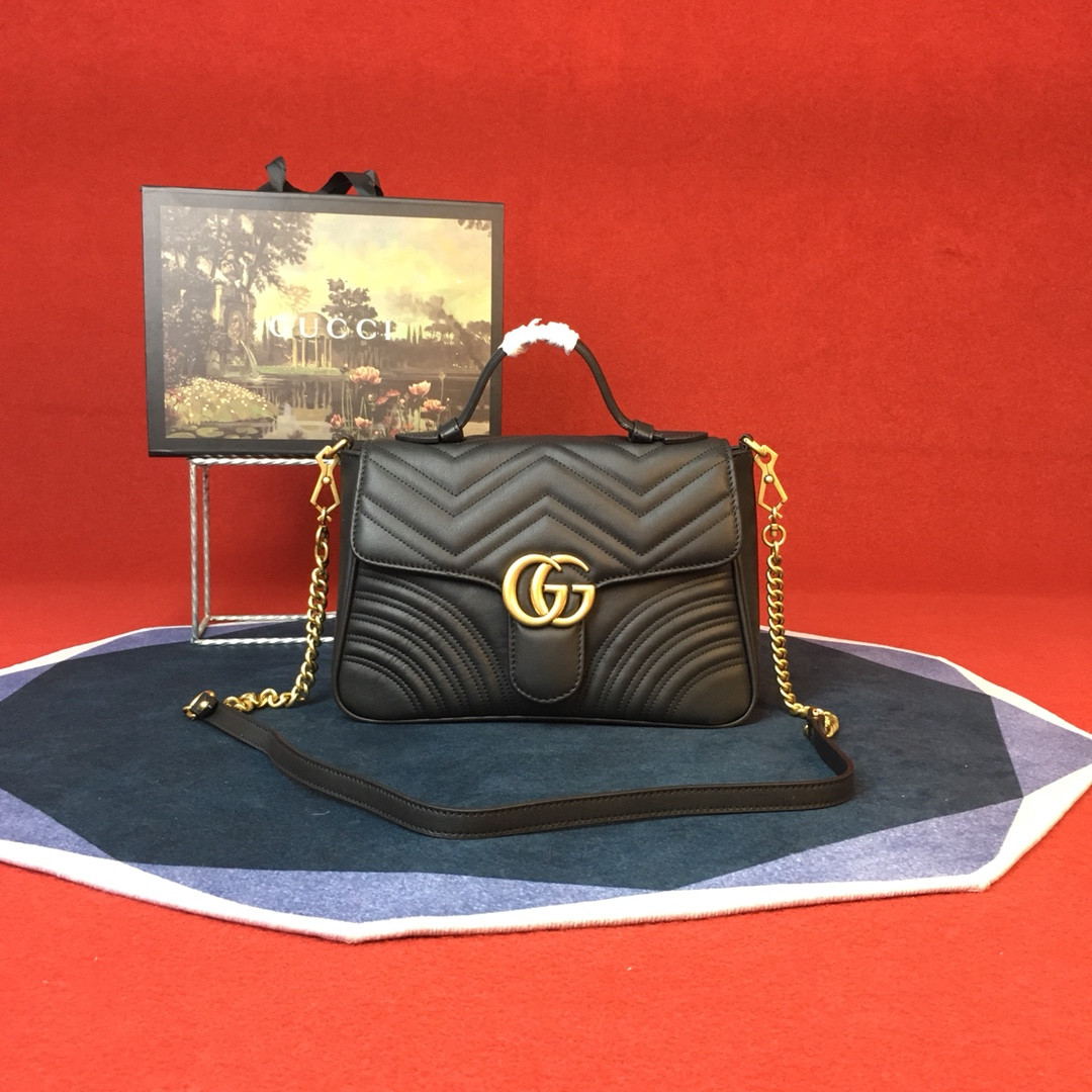 G*u*i GG MARMONT SMALL SHOULDER BAG BLACK 10"W x 6"H x 3"D