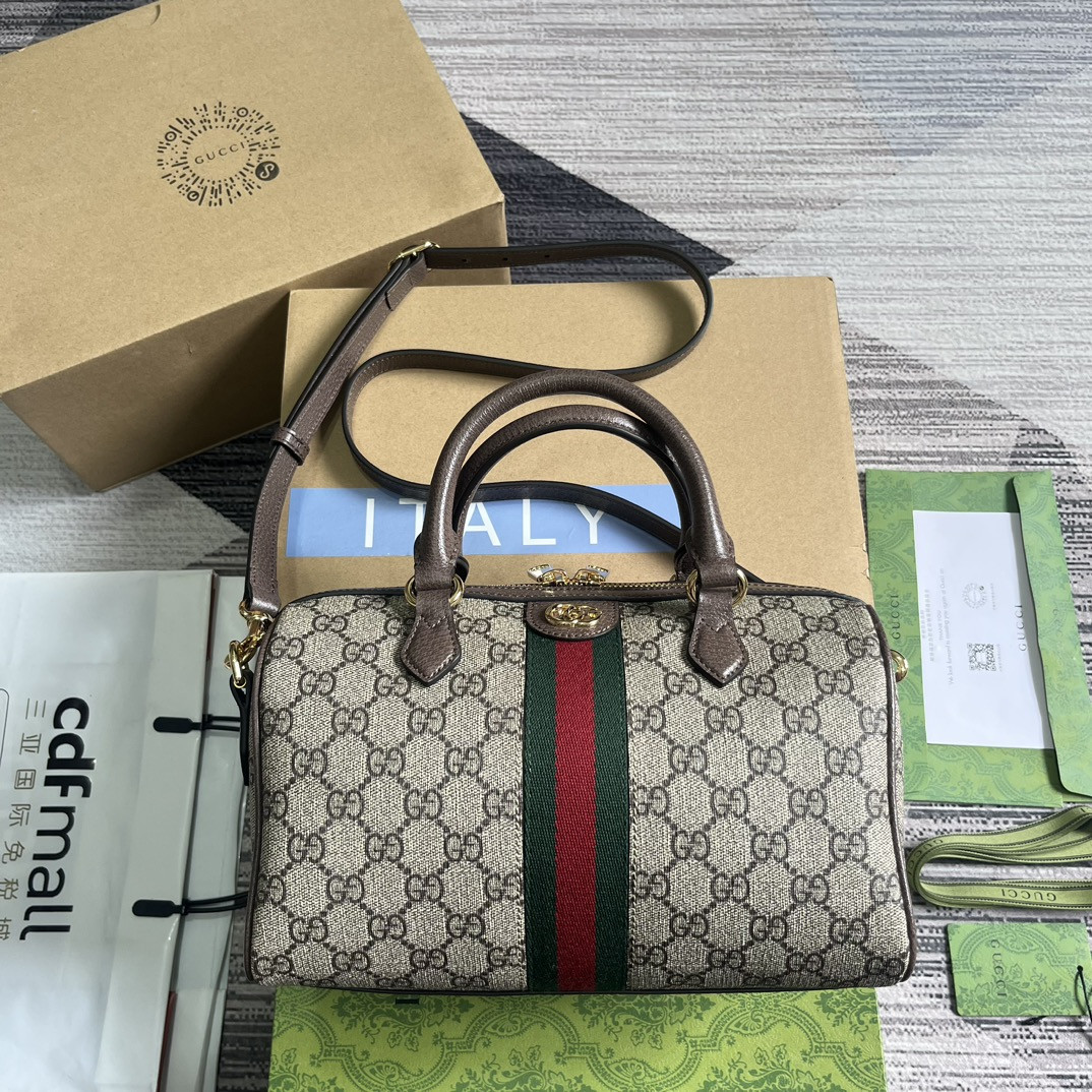 G*u*i OPHIDIA GG MINI TOP HANDLE BAG Beige and brown 8.4"W x 5.5"H x 4.5"D