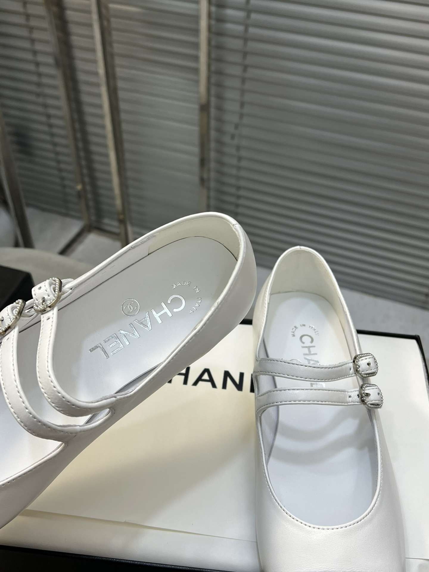 ua Ch*el mary janes lambskin & grosgrain